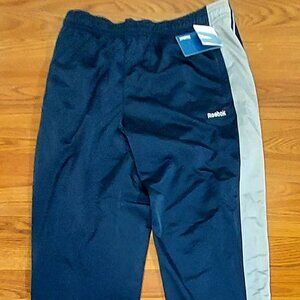 New with Tags Reebok Mens Jogging Pants Blue & Silver Sz M Wind Breaker Athletic
